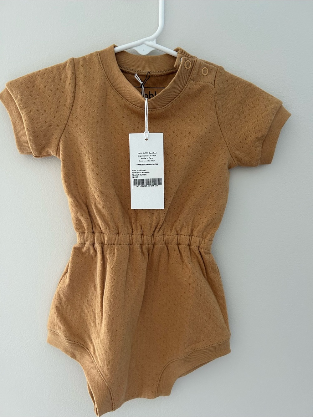 Noble Organic Cotton Tan Baby One-Piece Bodysuit Size 18-24 Months